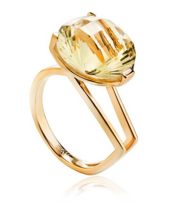 Bold Golden Ring With Yellow Citrine Centerpiece, Ring Size: 7 / 17.5, image 