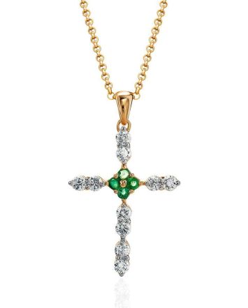 Golden Cross Necklace With Emeralds And Diamonds, image 