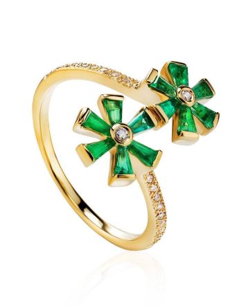 Emerald Floral Ring With Diamonds The Oasis, Ring Size: 6.5 / 17, image 