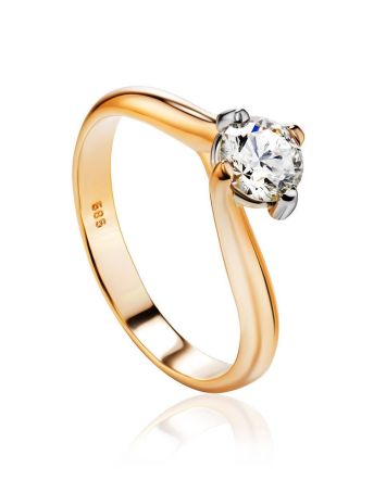 Golden Ring With Solitaire Diamond, Ring Size: 8 / 18, image 