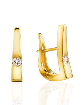 Golden Latch Back Earrings With Diamonds, image 