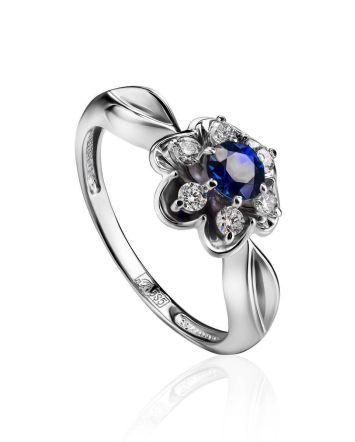 White Gold Ring With Sapphire And Diamonds The Mermaid, Ring Size: 6 / 16.5, image 
