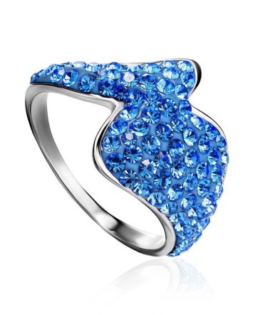 Fancy Silver Ring With Blue Crystals, Ring Size: 8 / 18, image 
