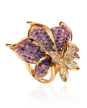 Gold-Plated Cocktail Ring With Multicolor Crystals The Jungle, Ring Size: 9 / 19, image 