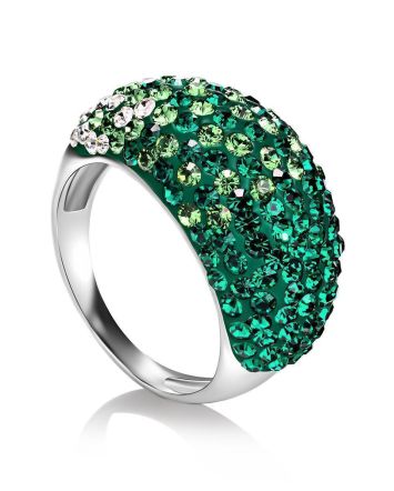 Bright Green Crystals Ring In Sterling Silver, Ring Size: 6.5 / 17, image 