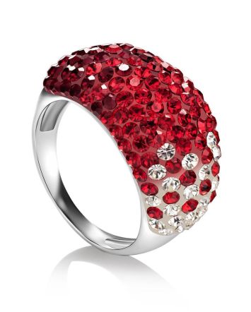 Sterling Silver Ring With Voluptuous Red And White Crystals The Eclat, Ring Size: 7 / 17.5, image 