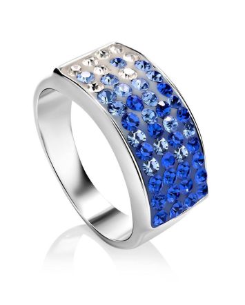 Stylish Silver Ring With Blue And White Crystals The Eclat, Ring Size: 9.5 / 19.5, image 