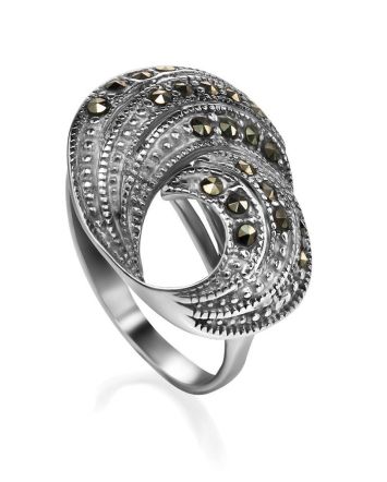 Silver Cocktail Ring With Marcasites The Lace, Ring Size: 6 / 16.5, image 