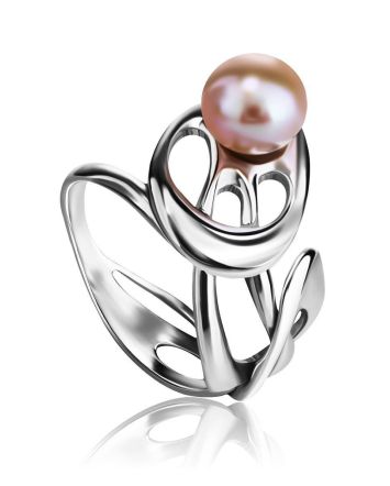 Ornate Silver Ring With Creamrose Cultured Pearl The Serene, Ring Size: 6 / 16.5, image 