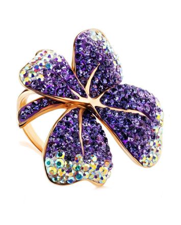Gold-Plated Floral Ring With Lilac Crystals The Jungle, Ring Size: 8 / 18, image 
