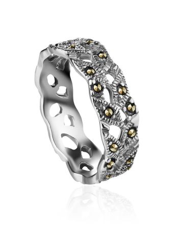 Filigree Sterling Silver Ring With Marcasites The Lace, Ring Size: 6 / 16.5, image 