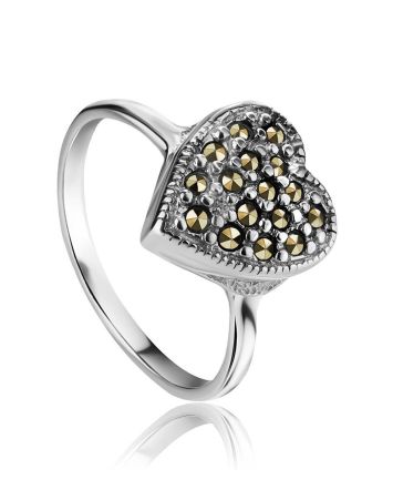 Silver Heart Shape Ring with Marcasites The Lace, Ring Size: 6.5 / 17, image 