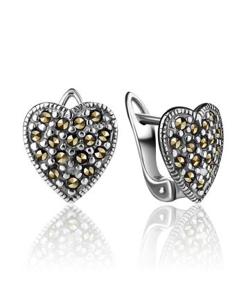 Silver Heart Shaped Earrings With Marcasites The Lace, image 