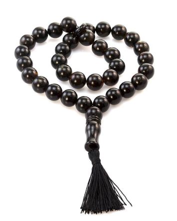 33 Black Amber Islamic Prayer Beads With Tassel, image 