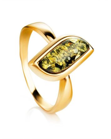 Green Amber Golden Ring, Ring Size: 8.5 / 18.5, image 