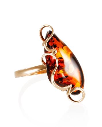 Handcrafted Golden Amber Cocktail Ring The Rialto, Ring Size: Adjustable, image 