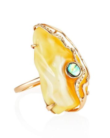 Golden Amber Adjustable Ring With Nacre The Atlantis, Ring Size: Adjustable, image 