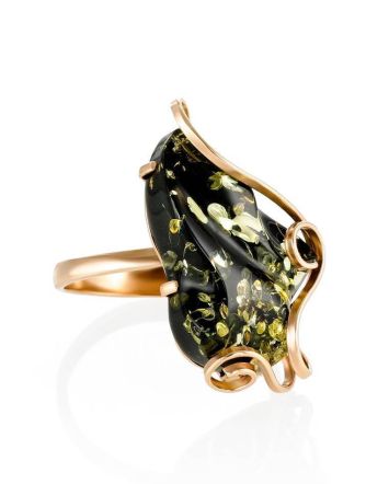 Golden Cocktail Ring With Green Amber The Rialto, Ring Size: Adjustable, image 