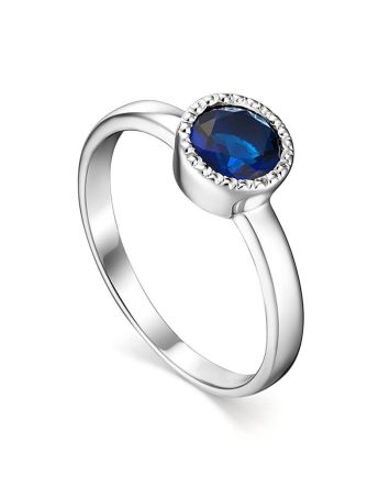 Sterling Silver Ring With Synthetic Sapphire Centerstone, Ring Size: 8 / 18, image 