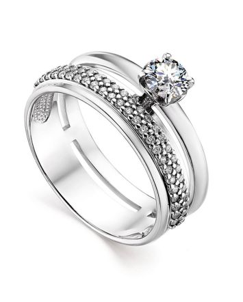 Silver Statement Ring With White Crystals, Ring Size: 8.5 / 18.5, image 