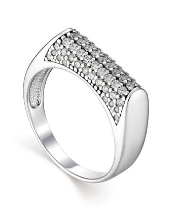 Geometric Silver Ring With White Crystals, Ring Size: 6.5 / 17, image 