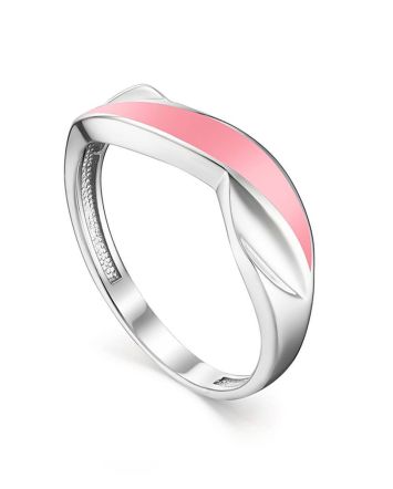 Sterling Silver Ring With Pink Enamel, Ring Size: 5 / 15.5, image 