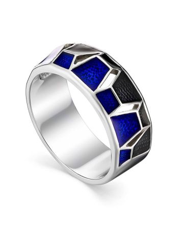 Silver Enamel Band Ring, Ring Size: 8 / 18, image 