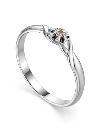 Silver And Gold Ring With Diamond Centerpiece, Ring Size: 7 / 17.5, image 