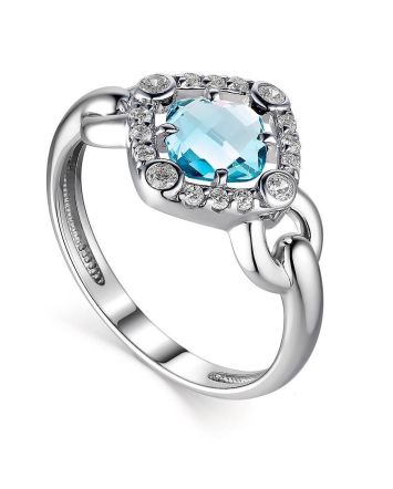 Silver Statement Ring With Synthetic Topaz And Crystals, Ring Size: 6 / 16.5, image 