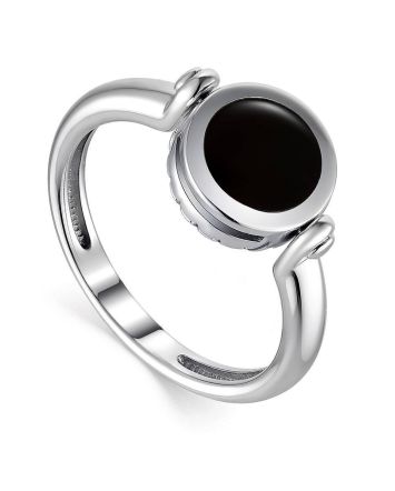 Silver Ring With Black Enamel And Crystals, Ring Size: 8 / 18, image 