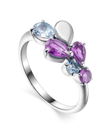 Silver Ring With Amethyst And Synthetic Topaz, Ring Size: 8.5 / 18.5, image 