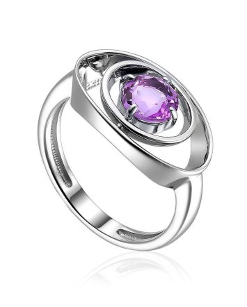 Silver Ring With Twinkling Amethyst Centerstone, Ring Size: 6 / 16.5, image 
