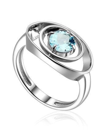 Silver Ring With Synthetic Topaz Centerstone, Ring Size: 5.5 / 16, image 