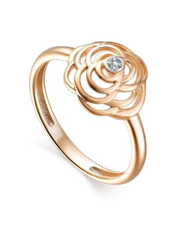 Gold Plated Floral Ring With Diamond Centerpiece, Ring Size: 7 / 17.5, image 