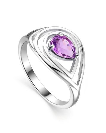 Silver Ring With Bright Amethyst Centerpiece, Ring Size: 6 / 16.5, image 