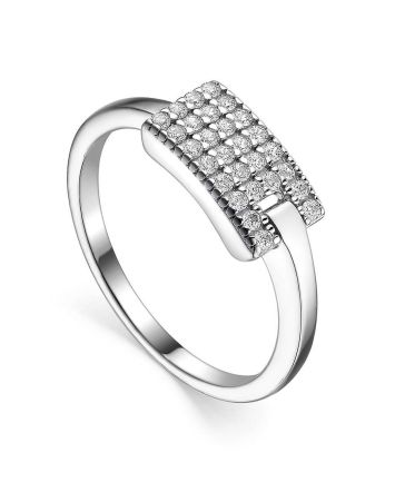 Geometric Silver Ring With White Crystals, Ring Size: 6.5 / 17, image 