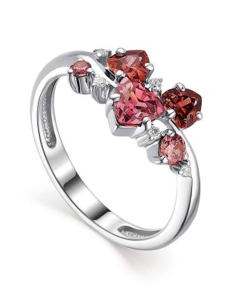 Silver Ring With Red and White Crystals, Ring Size: 6.5 / 17, image 