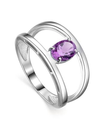 Sterling Silver Ring With Oval Amethyst Centerstone, Ring Size: 7 / 17.5, image 