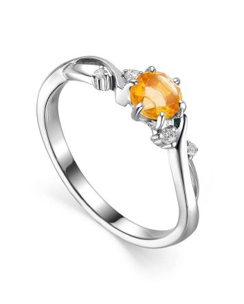 Silver Ring With Citrine And White Crystals, Ring Size: 6 / 16.5, image 