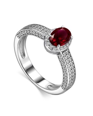 Silver Garnet Ring With White Crystals, Ring Size: 8.5 / 18.5, image 