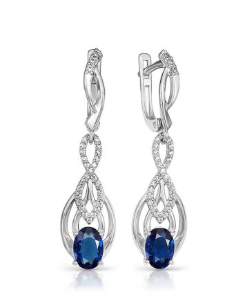 Silver Drop Earrings With Crystals And Synthetic Sapphires, image 