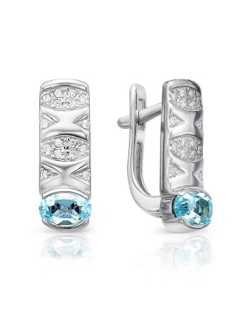 Silver Earrings With Synthetic Topaz And Crystals, image 