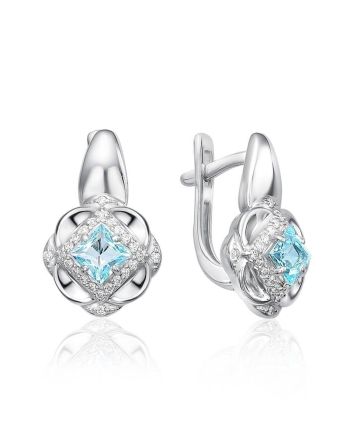 Sterling Silver Floral Earrings With Synthetic Topaz And Crystals, image 