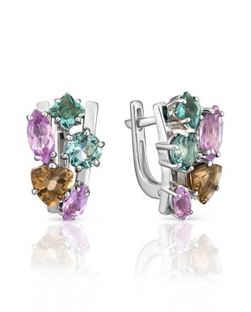 Sterling Silver Earrings With Multicolor Crystals, image 