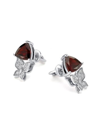 Silver Studs With Crystal Butterflies And Garnet, image 