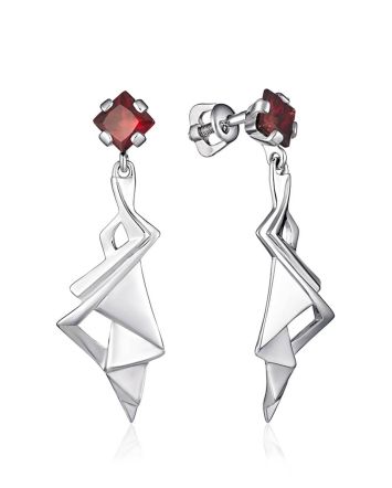 Geometric Silver Dangles With Garnet, image 