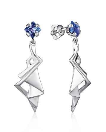 Geometric Silver Dangles With Synthetic Sapphire, image 