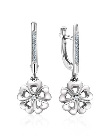 Silver Floral Dangles With Crystals, image 