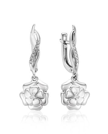 Silver Floral Dangles With Crystals, image 