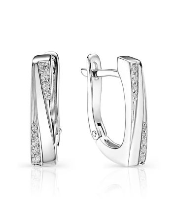 Geometric Silver Earrings With Crystal Rows, image 